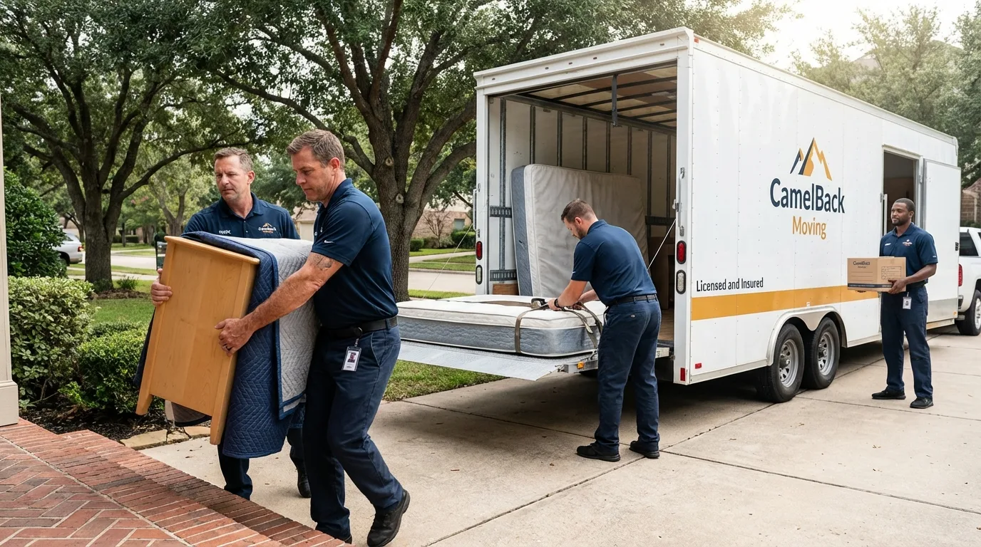 Crew loading residential truck for cross-state move from Eleanor, WV