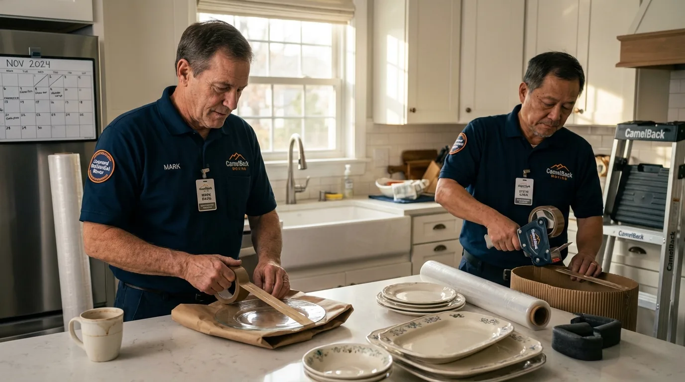 Professional crew packing kitchen dishware in Eleanor, WV